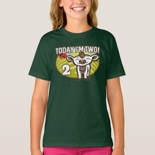 Camiseta Segundo aniversário do garoto hoje sou dois! Vaca  (Frente)