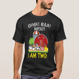 Camiseta segundo aniversário Oink Baa Moo Eu Sou Dois Anima
