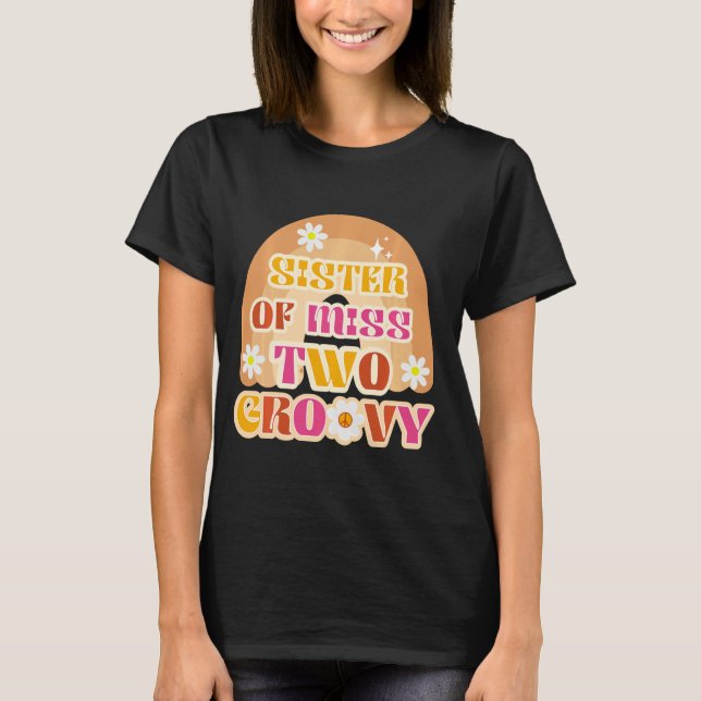Camiseta Segundo aniversário Retro Boho Irmã Arco-Íris Dois (Frente)