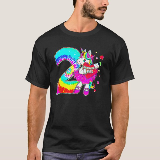 Camiseta segundo aniversário Unicorn Para Meninas De 2 Tie  (Frente)