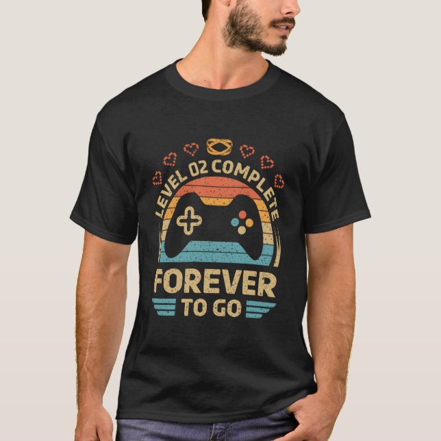 Camiseta Segundo Casado Aniversário Vídeo Gamer Nível 2 Com (Frente)