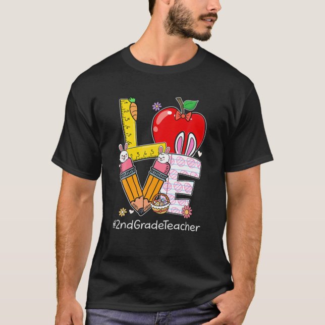 Camiseta SEGUNDO de Amo Professor Engraçado Páscoa Dia de C (Frente)