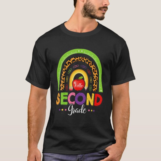 Camiseta Segundo Engraçado Grau Leopard Rainbow Olá De Volt (Frente)