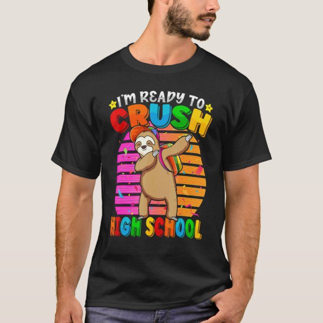 Camiseta Segundo grau Dabbing Sloth de volta à mochila da e (Frente)
