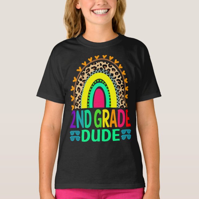 Camiseta segundo Grau Duo Arco-Íris Leopardo De Volta À Esc (Frente)