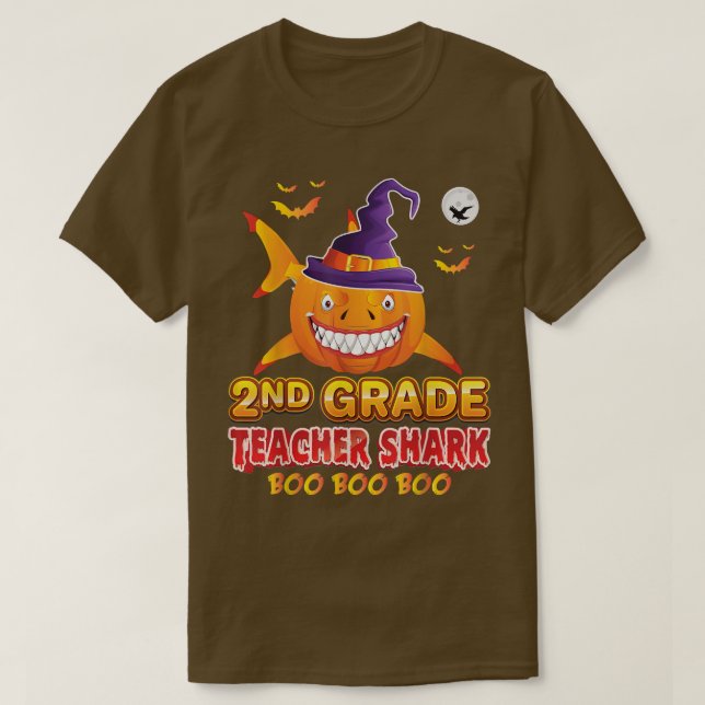 Camiseta segundo Teacher Shark Boo Pumpkin Halloween Seco (Frente do Design)