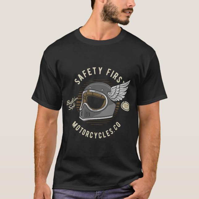 Camiseta Segurança Clássica de Motociclos Primeiro (Frente)