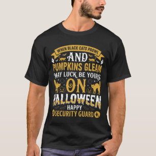 Camiseta Segurança de Gatos Pretos e Abóboras de Halloween