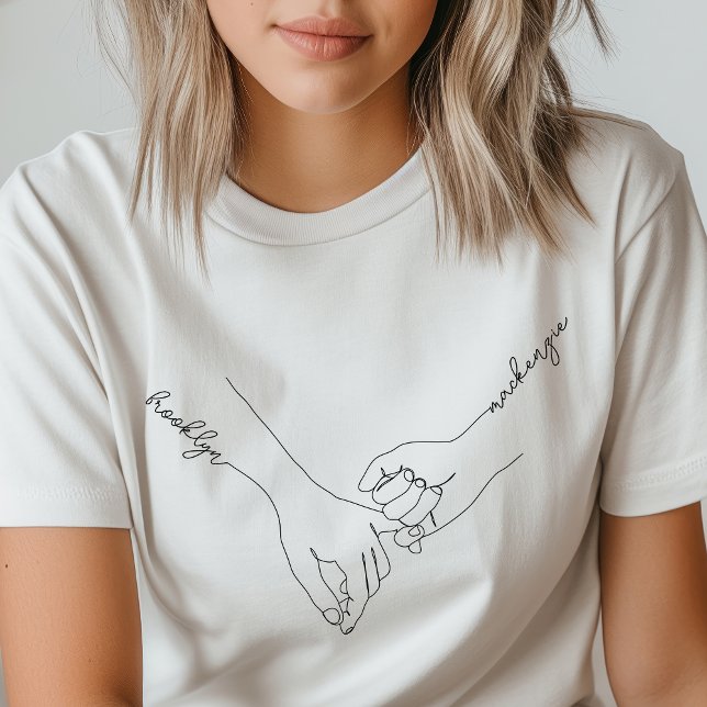 Camiseta Segurando Mãos Besties Nome Personalizado Amizade (Criador carregado)