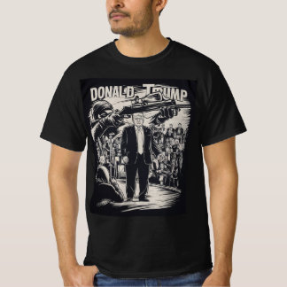 Camiseta segurando uma arma apontada a Donald Trump.