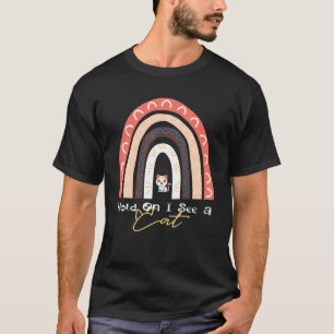 Camiseta Segure-se Eu Vejo Um Gato Gato Arco-Íris Fofo