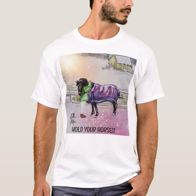CAMISETA SEGURE SEUS CAVALOS, GAROTA ABRAÇANDO CAVALO (Frente)