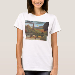 Camiseta Seine e Eiffel Tower no Sunset por Henri Rousseau