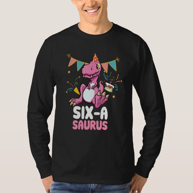 Camiseta Seis A Saurus Dinossaur Cute Kiddo Rex (Frente)