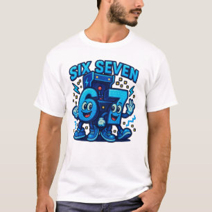 Camiseta Seis Sete Arte de Personagem de Número de Desenho