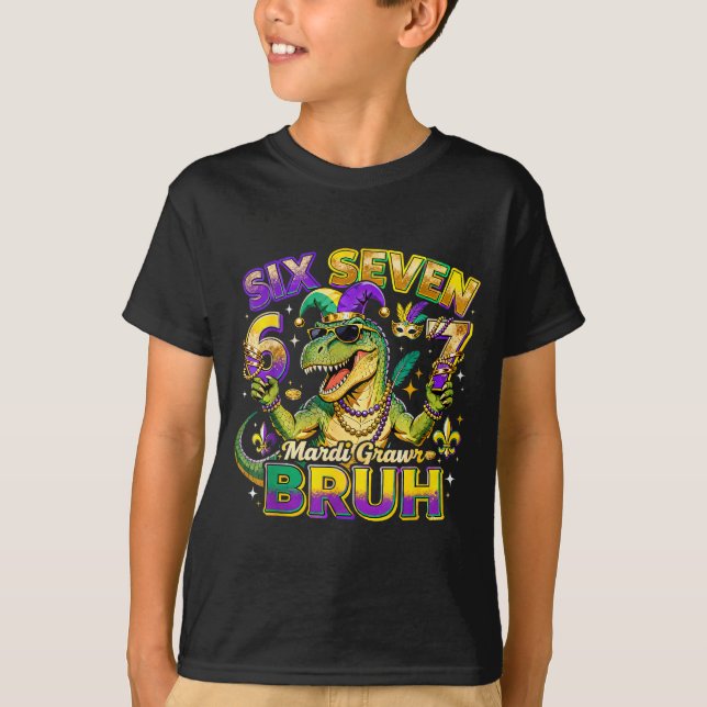 Camiseta Seis Sete Bruh Mardi Gras 67 Jacaré Meme _2  (Frente)