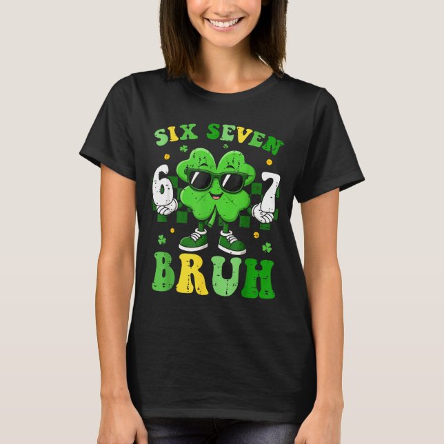 Camiseta Seis sete bruh meme 67 dabbing shamrock st patrick (Frente)