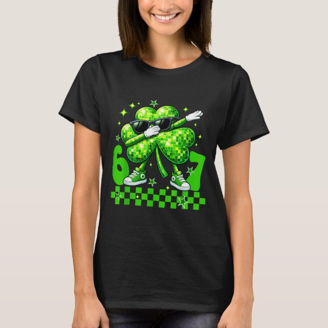 Camiseta Seis sete disco shamrock dia de st patricks 67 mem (Frente)