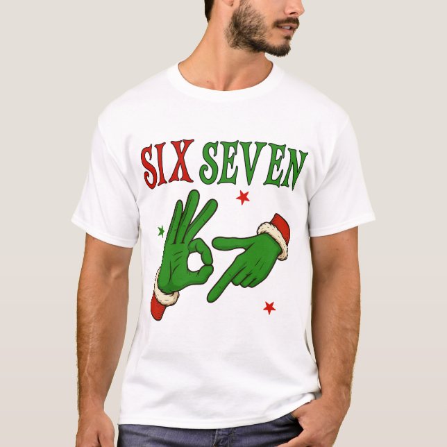 Camiseta Seis Sete Grinch Mão Sinal OK Natal Moderno  (Frente)