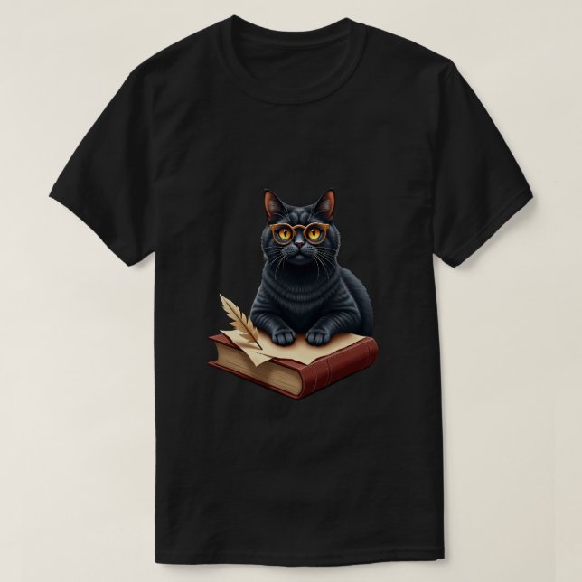 Camiseta Seis Sete Leitor de Gato da Dark Academia (Frente do Design)