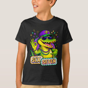 Camiseta Seis Sete Mardi Gras Gator Engraçado 67 Meme Citaç