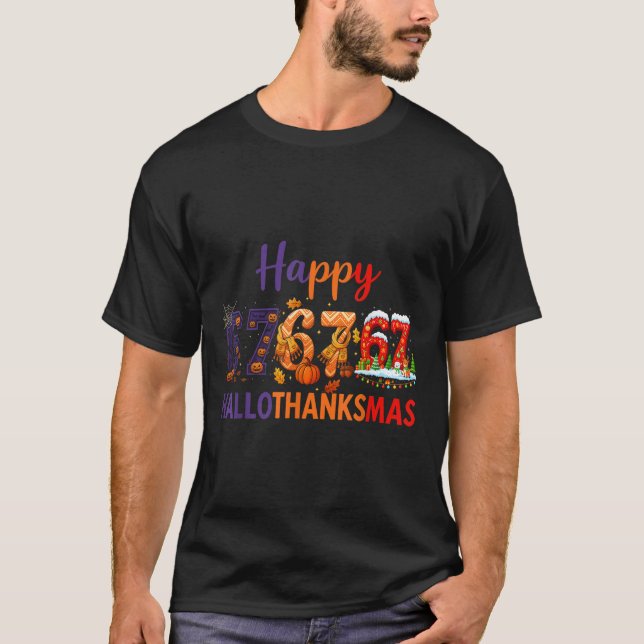 Camiseta Seis Sete Meme 67 Hallothanksmas Dia das Bruxas Na (Frente)