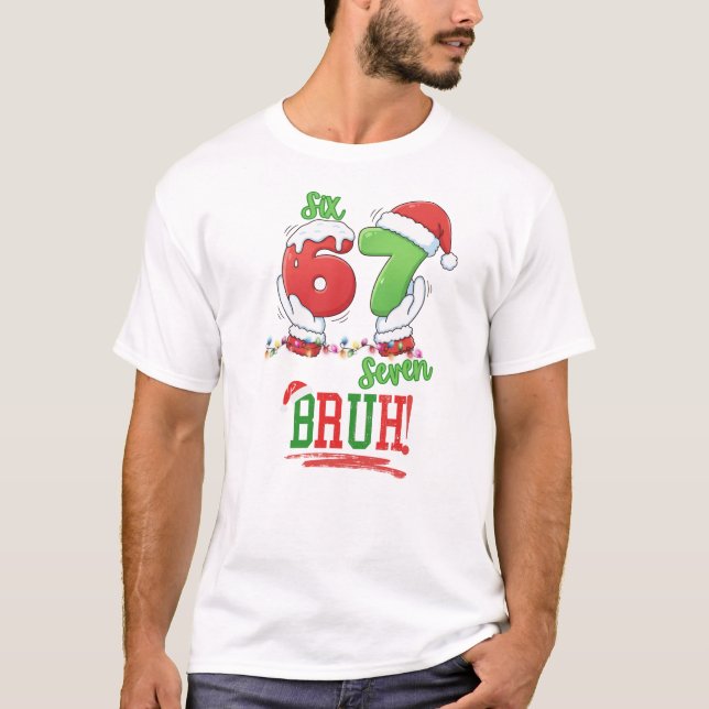 Camiseta Seis Sete Meme Engraçado de Natal Adolescente  (Frente)
