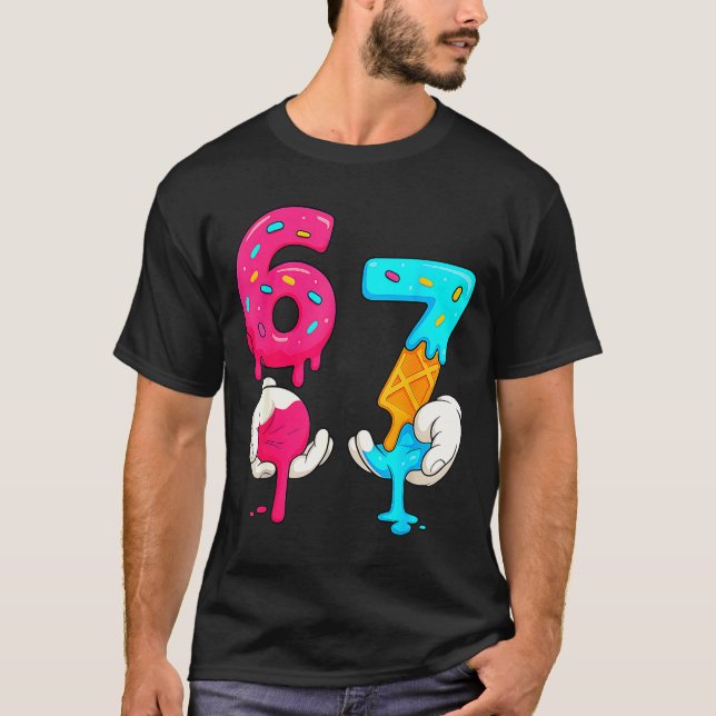 Camiseta Seis Sete Sorvete Drip Meme 67 Engraçado Gen Alpha (Frente)