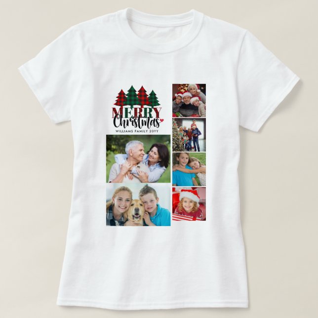 Camiseta Seis Xadrezes Fotográficas Nome da Família Feliz M (Frente do Design)