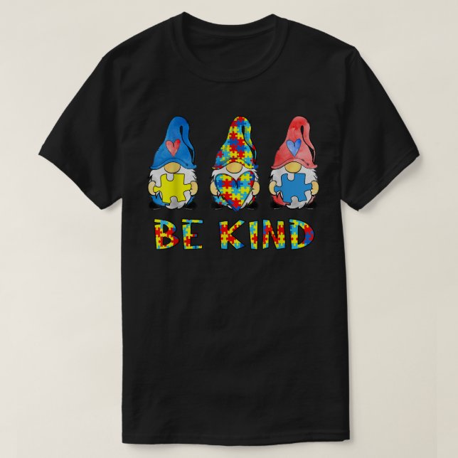 Camiseta Seja Amável Autismo Conscientista Gnomos Crianças  (Frente do Design)