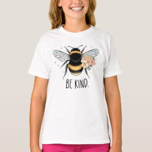 Camiseta Seja Amável Design Floral Fofo Abelha Inspirador