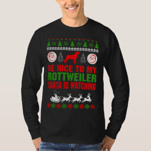 Camiseta Seja Bom Para Meus Papais noeis Rottweiler Ver