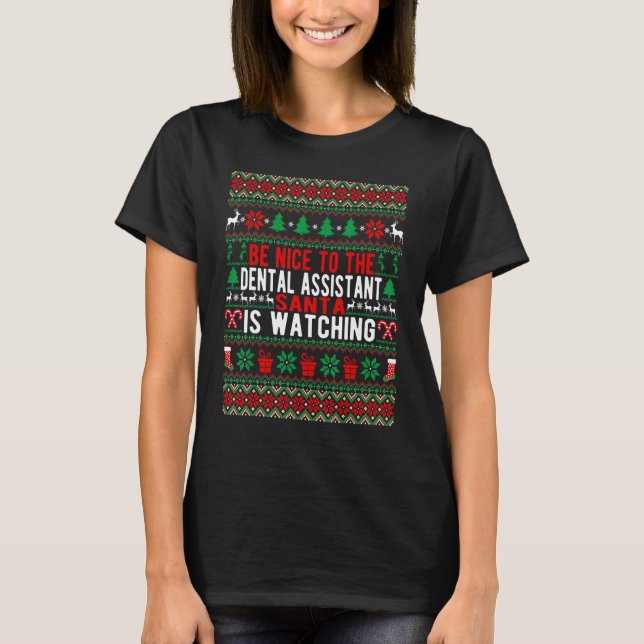 Camiseta Seja Bom Para Os Papais noeis Do Assistente De Den (Frente)