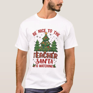 Camiseta Seja Bom Professor Papai Noel Assistindo Árvore de