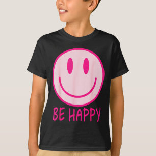 Camiseta Seja feliz anos 70 80 sorriso cor-de-rosa face fel