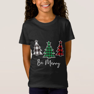 Camiseta Seja Feliz Árvores de Natal Búfalo-Xadrez