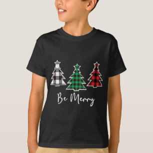 Camiseta Seja Feliz Árvores de Natal Búfalo-Xadrez
