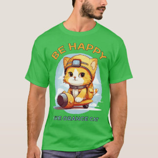 Camiseta Seja Feliz Como Um Gato Laranja