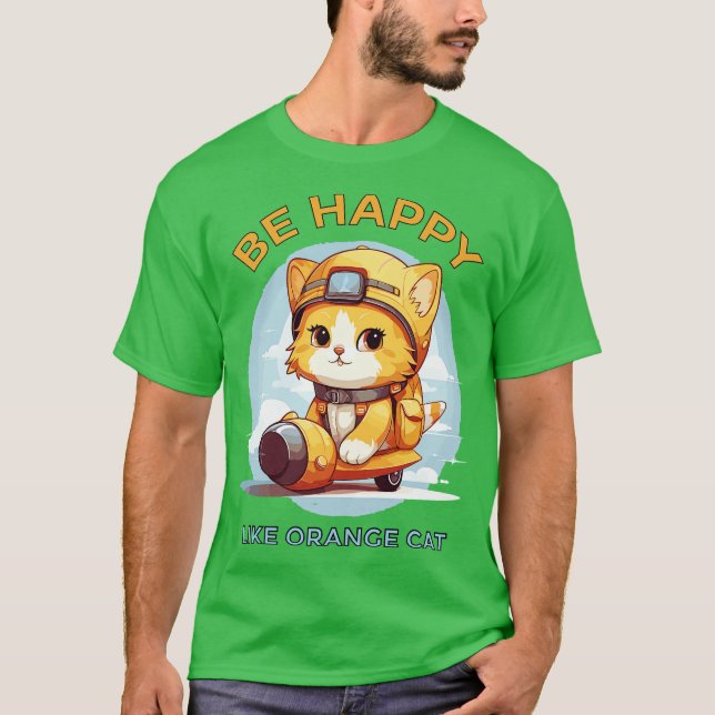 Camiseta Seja Feliz Como Um Gato Laranja (Frente)
