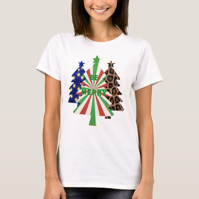 Camiseta Seja Feliz Natal Red Leopard Blue T-Shirt (Frente)