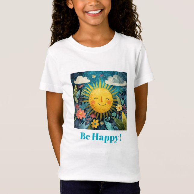 Camiseta Seja Feliz! Sol Sorridente, (Frente)