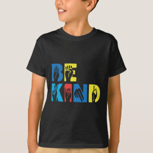 Camiseta Seja Gentil Asl Amor Língua de Sinais Mão Mês de C