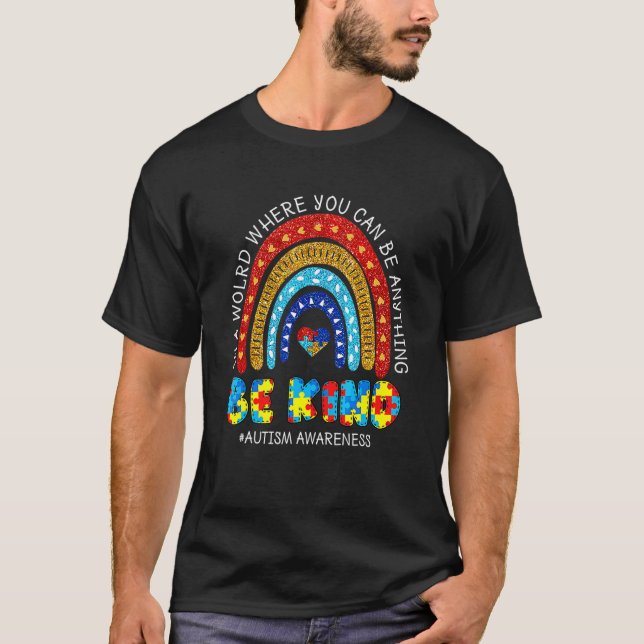 Camiseta Seja gentil Autismo Conscientista Leopard Rainbow  (Frente)