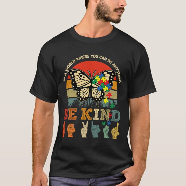 Camiseta Seja gentil com a borboleta Quebra-cabeça Asl Prof (Frente)