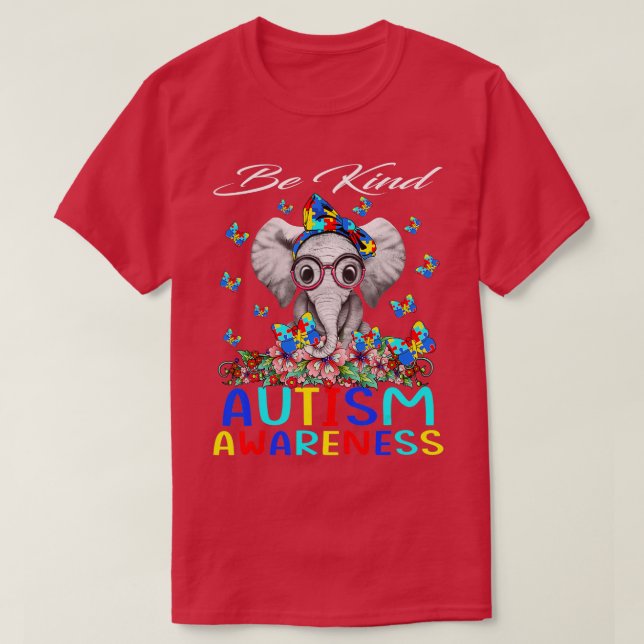 Camiseta Seja gentil com elefante de consciência do autismo (Frente do Design)