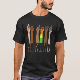 Camiseta Seja gentil com o idioma dos sinais Rainbow Cor Ig