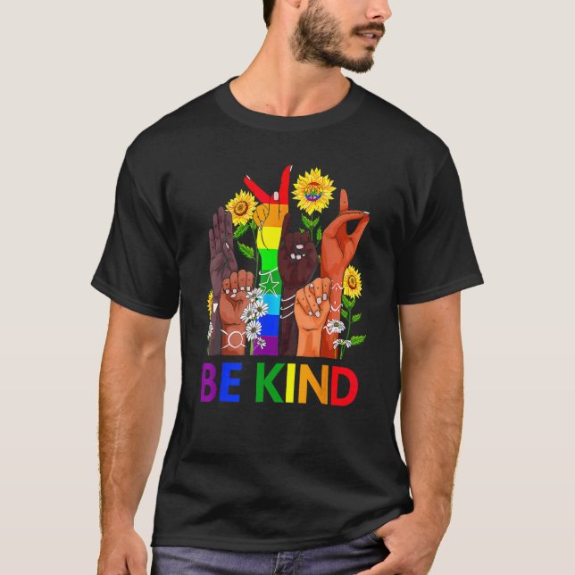 Camiseta Seja gentil com o símbolo do arco-íris LGBT Iguald (Frente)