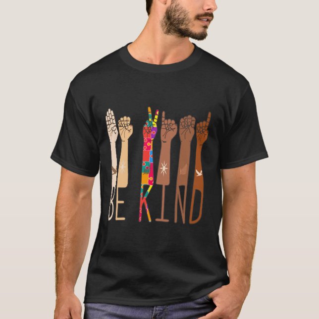 Camiseta Seja gentil com o Sinal de Mão, Asl Quebra-cabeça  (Frente)