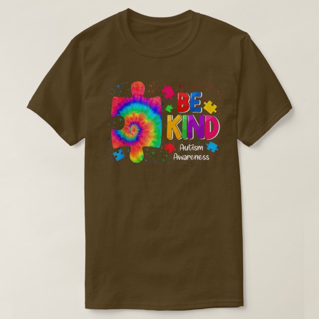 Camiseta Seja gentil com peças de Quebra-cabeça Tie Dye Awa (Frente do Design)