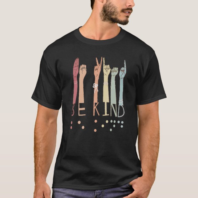 Camiseta Seja gentil em linguagem Braille visualmente defic (Frente)